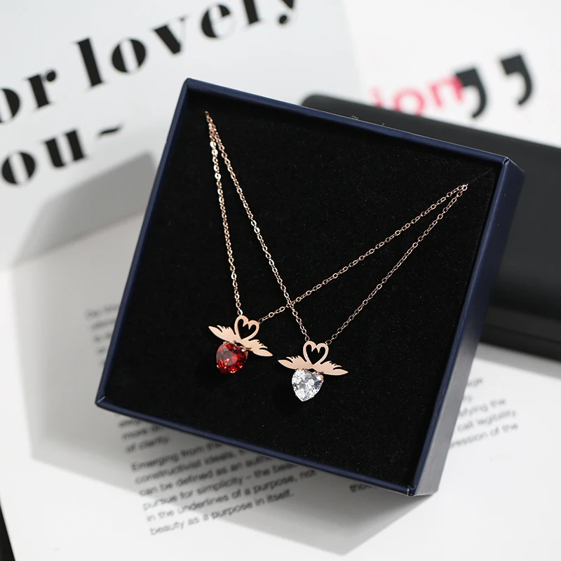 YUN RUO New Arrivals Rose Gold Color Heart Zircon Love Swan Pendant Necklace Woman Fashion Titanium Steel Jewelry Never Fade | Украшения и