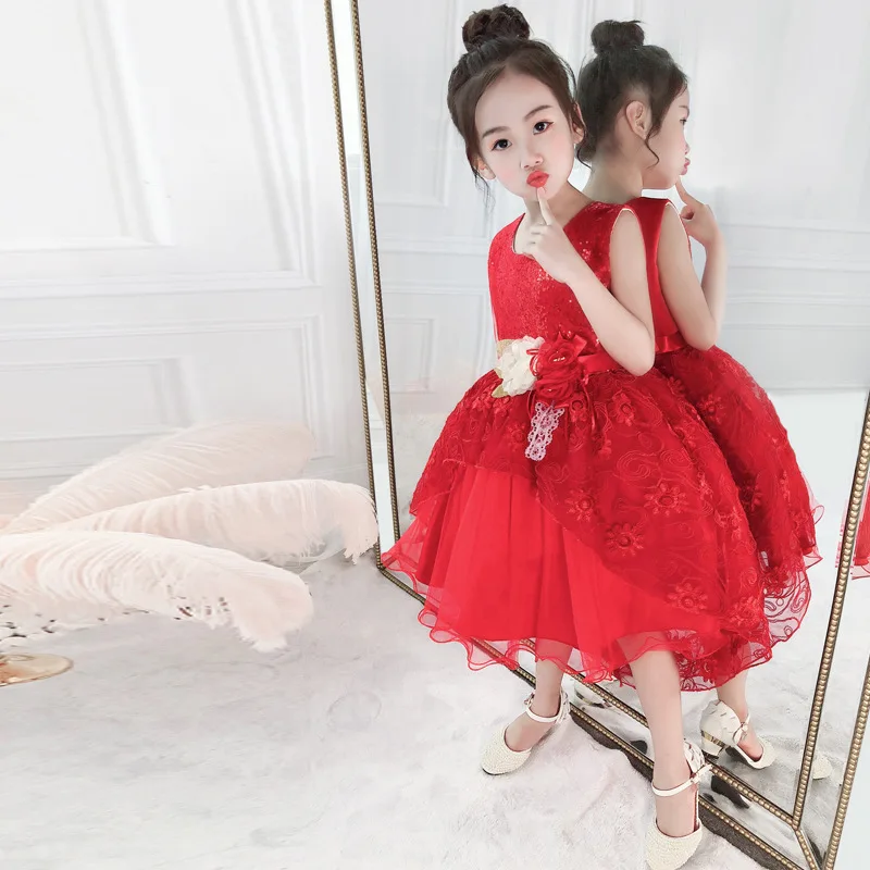 Для девочек отделанные блестками Кружевное платье для ребенка который только