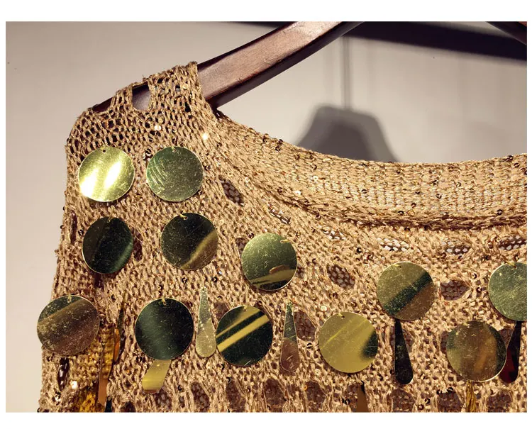 Cakucool Women Spring Knit Pullover Shirt Hollow Out O-neck Long Batwing Sleeve Sweaters Sequins Bling Loose Thin Top Feminino | Женская