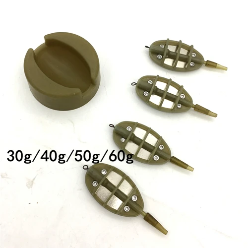 4 кормушки 15/20/25/35g 30/40/50/60 г для рыбалки на карпа, комбо встроенный метод подачи набор форм для доставки прикорма и оснастки Метатель свинца грузило, высокое качество - Цвет: Светло-серый