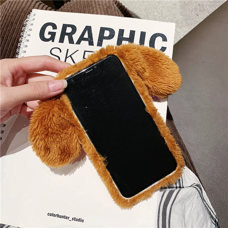 Светильник чехол для iPhone X XR XS Max милый кролик шерсть собака плюшевый чехол для телефона для iPhone 8 7 Plus 6/6S Plus мех Пушистый мягкий чехол