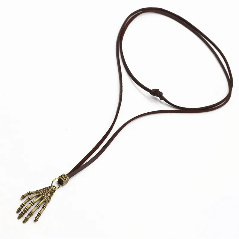Модное повседневное длинное кожаное ожерелье винтажное с ручной подвеской в
