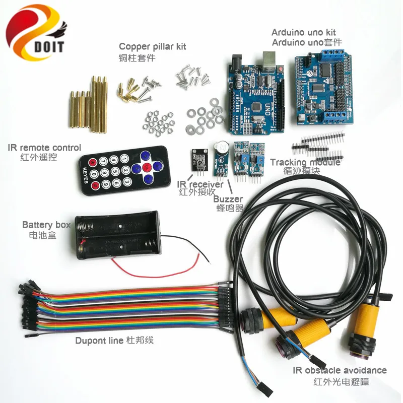 

1 Set IR Control Kit with Arduino UNO R3 Board+Motor Drive Shield Bard for Tracking Obstacle Avoidance for Arduino DIY Kit