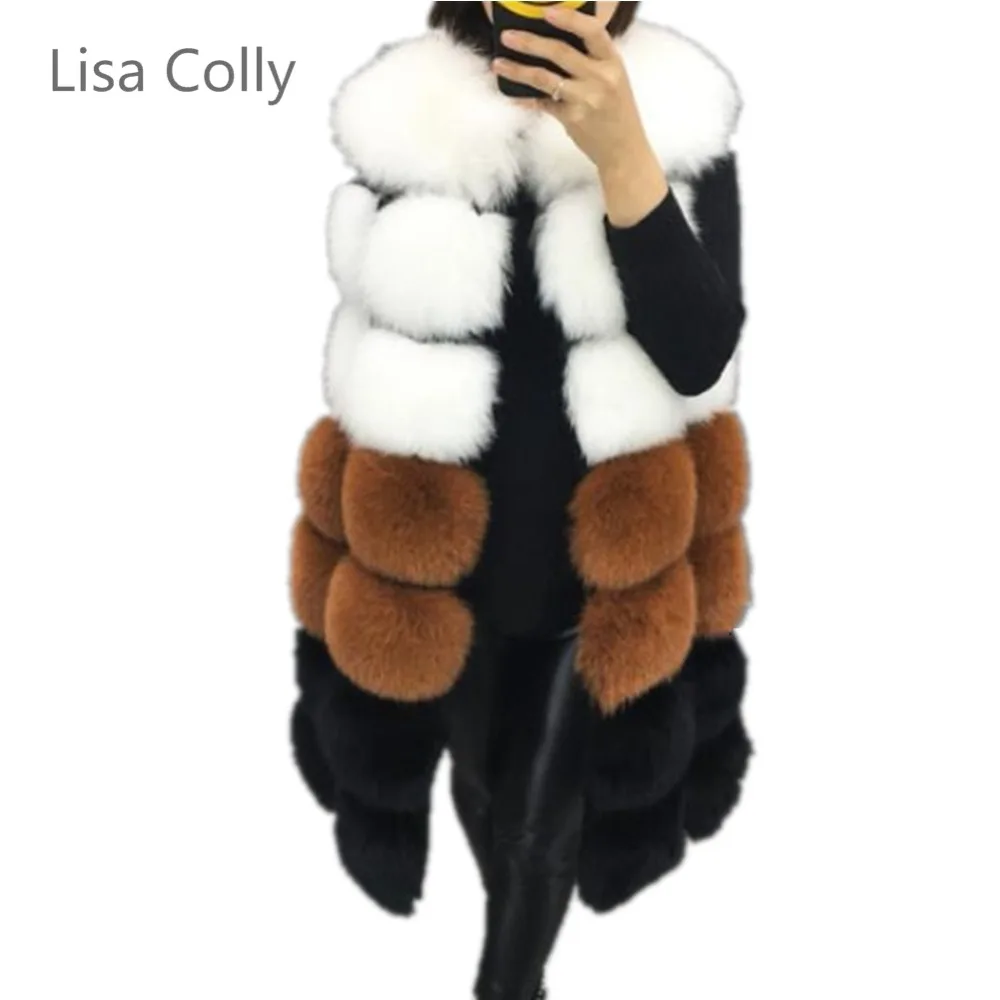 Lisa Colly новое зимнее пальто женский меховой жилет теплые длинные жилеты меховые из