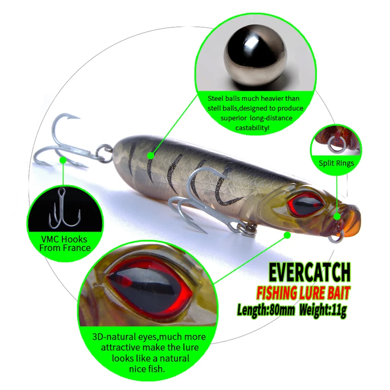 Новый EVERCATCH карандаш приманка 80 мм/11 г Топ воды крючок VMC Isca искусственная Para
