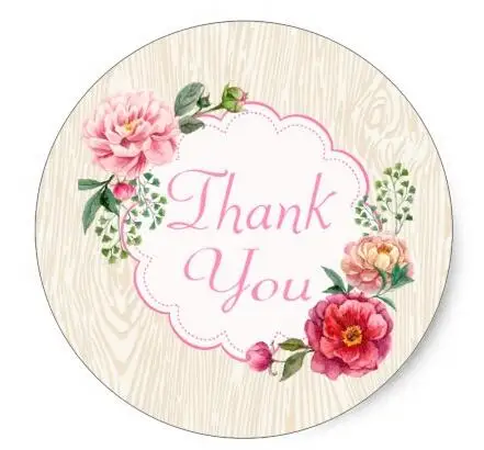 

1.5inch Floral Thank You Watercolor Pink Rose Wood Classic Round Sticker