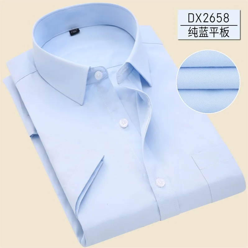DX2658 Plus Size 5XL 6XL 7XL Business Casual Easy-Care Striped Twill Pure Color Short Sleeve Men Dress Shirt Large Big Blue Green - Цвет: DX2658