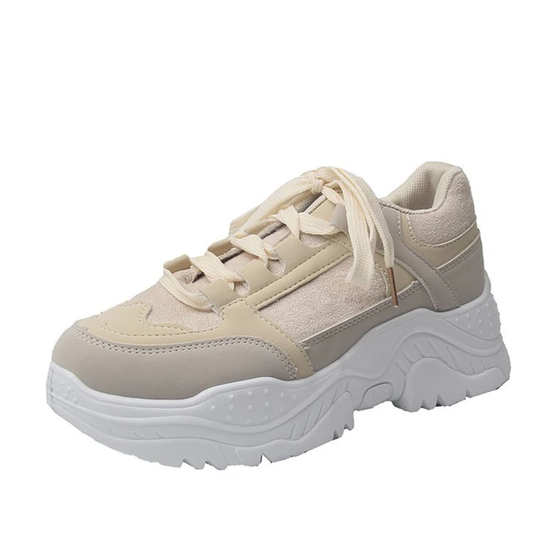 beige MCCKLE Shoes Women Sneakers Platform Lace Up Mixed Color Ladies Suede Flat Fashion Vulcanized Casual Comfort Footwear Autumn - Цвет: beige