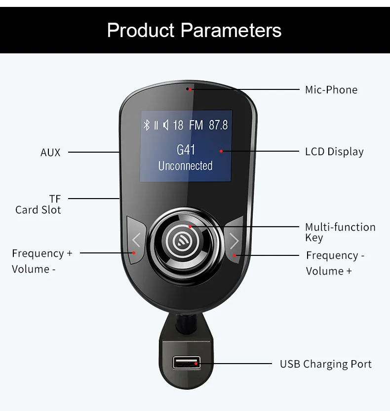 Bluetooth Hands free FM модулятор стерео автомобильный MP3 плеер USB быстрая зарядка