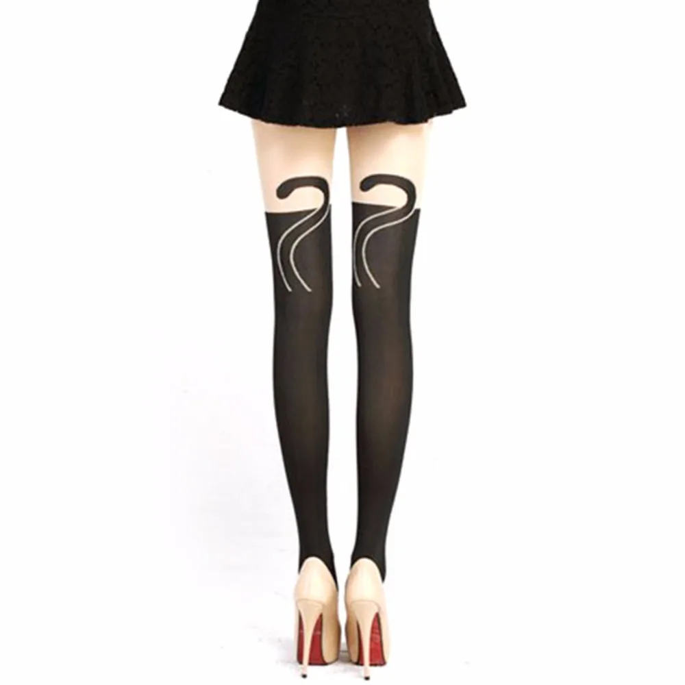 Для женщин леди SexyStockings Cat хвост бархат чулки до колен татуировки чулки