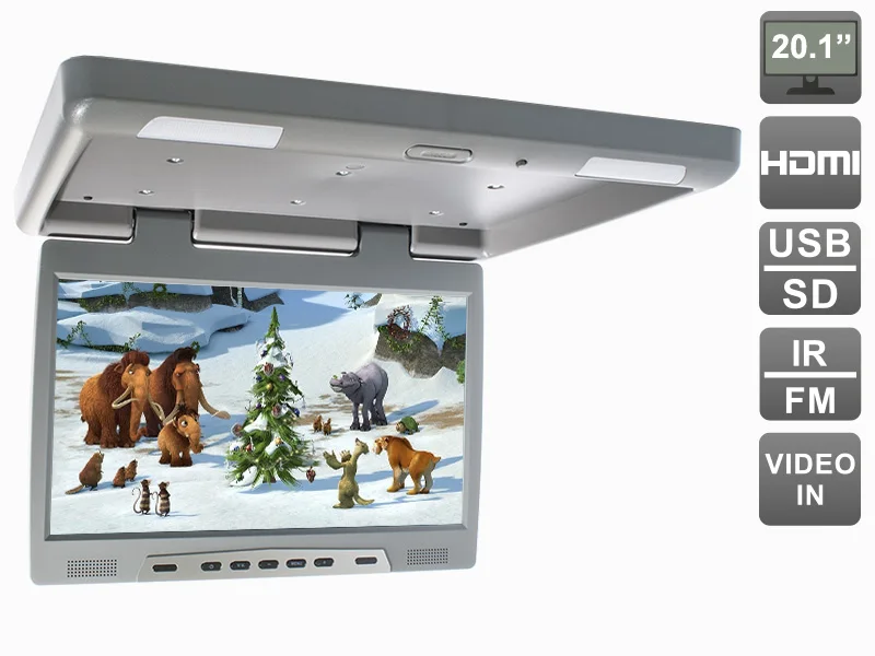 20.1&quot inch Flip down (roof mount) monitor with HDMI and built-in media player USB SD. FM. AVIS Electronics AVS2020MPP(Grey) |