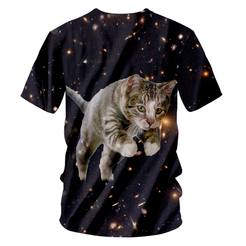 Футболка OGKB с круглым вырезом Мужская футболка 3D принтом звездное небо кот