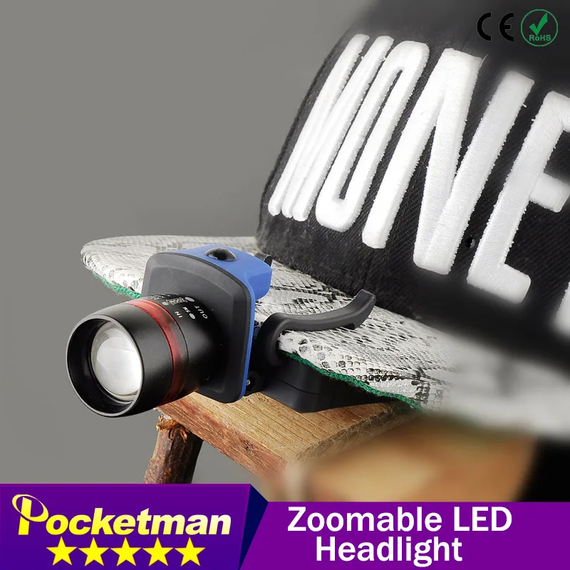 Zk50 налобный фонарь lampe frontale Zoomable Водонепроницаемая головная лампа led light Hat clip