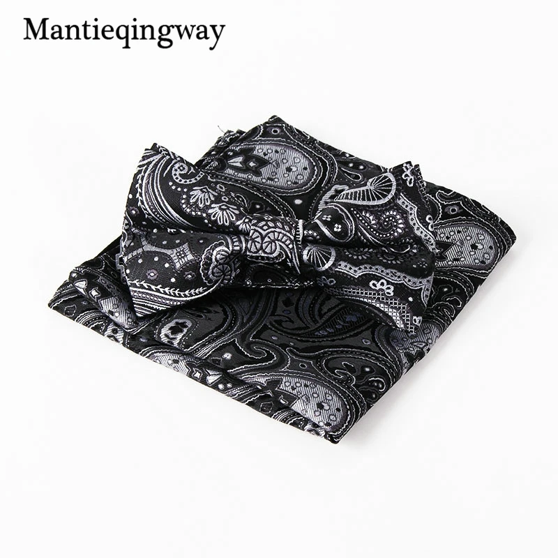 Mantieqingway галстук бабочка и платок Набор Пейсли цветок карманные площади полиэстер