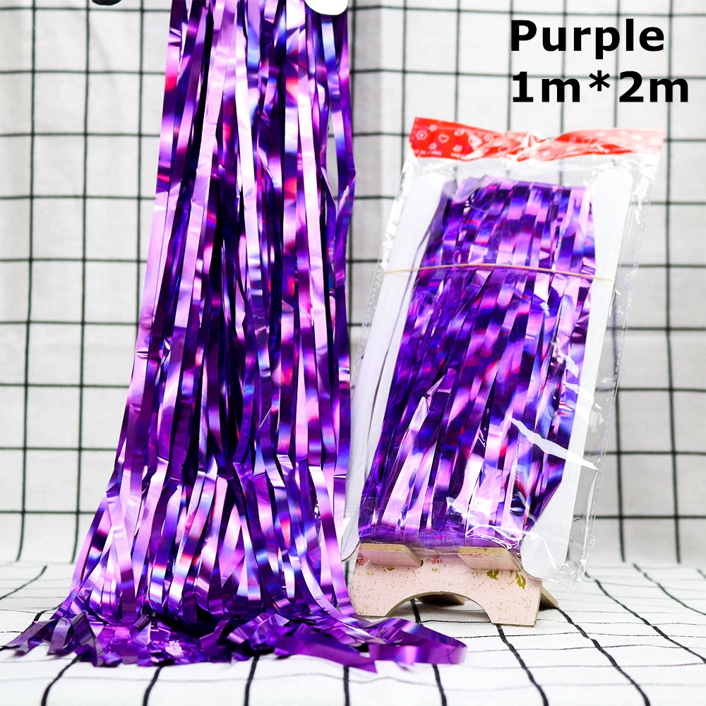 2M 3M Gold Silver Metallic Rain Foil Curtain Tinsel Fringe Tassel Birthday Party Wedding Decoration Backdrop Curtain Photo Props - Цвет: 2m purple