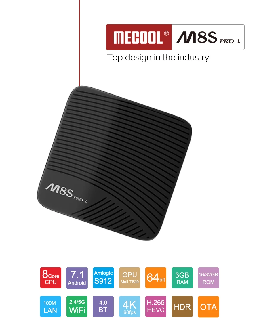 Mecool M8S PRO L 4K tv Box Android 7,1 Smart tv Box без голосового управления 3 ГБ+ 32 ГБ Amlogic S912 Cortex A53 cpu Bluetooth 4,1