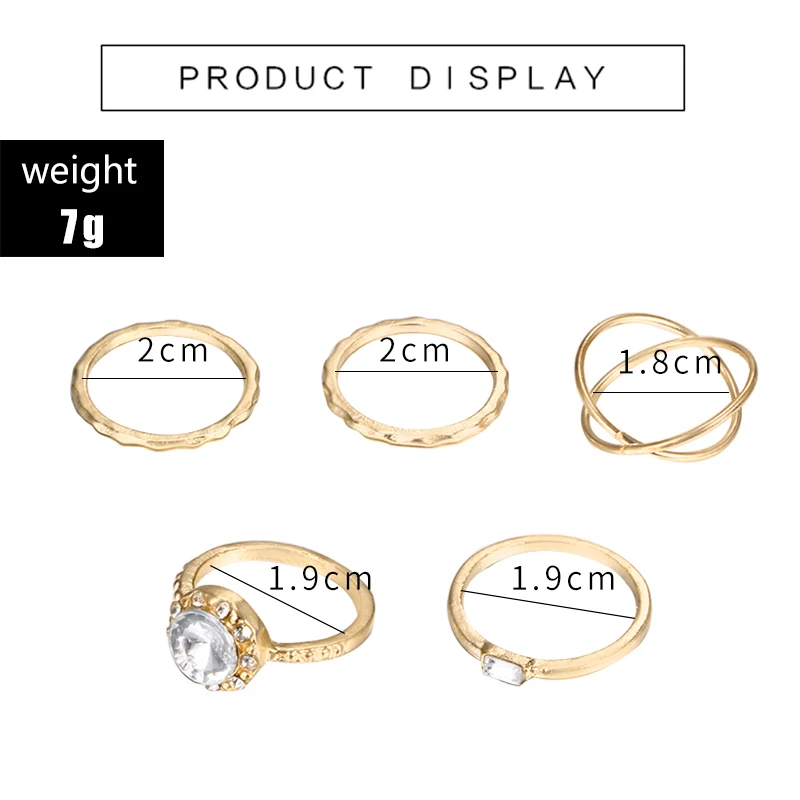 Docona 5pcs/sets Elegant Luxurious Super Shinning Crystal Stone Gold Color Finger Rings For Women Ladies Jewelry Gift 3661 | Украшения и