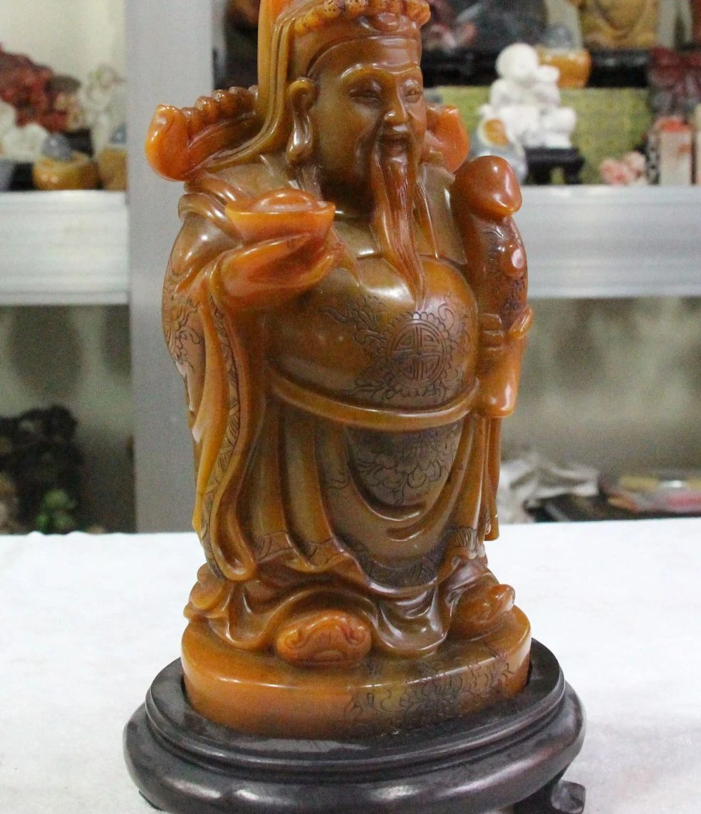 10 &quotКитай натуральный Shoushan каменный стенд богатство Mammon Cai shen God Ruyi скульптура |