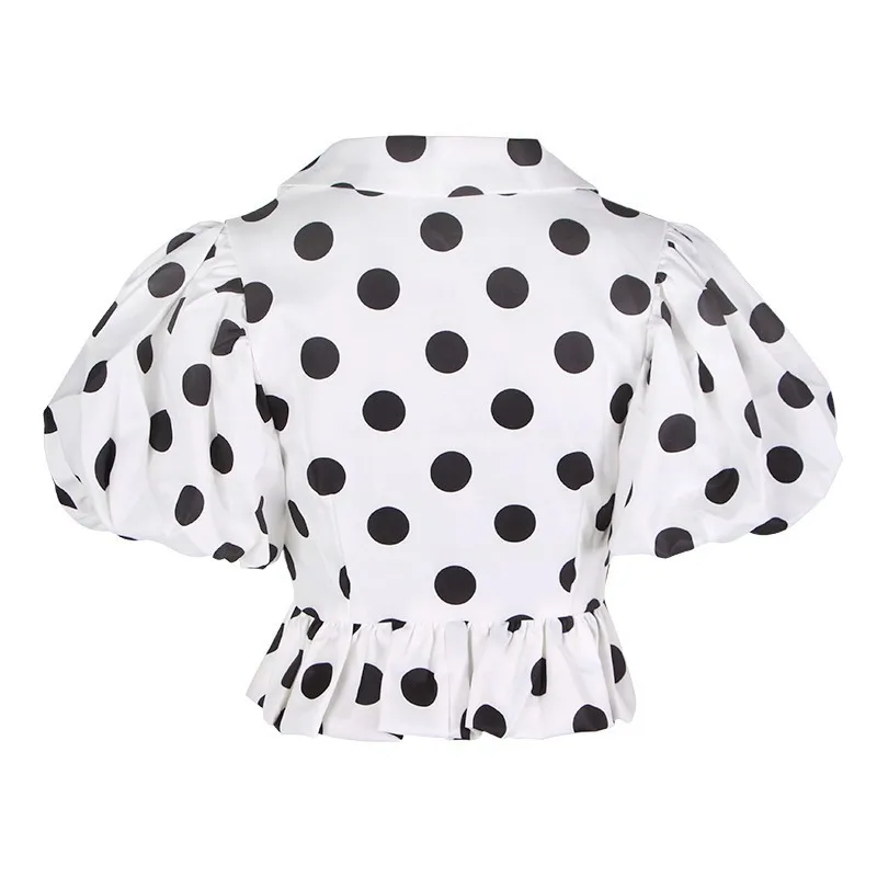 Женская блуза в горошек TWOTWINSTYLE летняя блузка с отворотами и оборками пышными