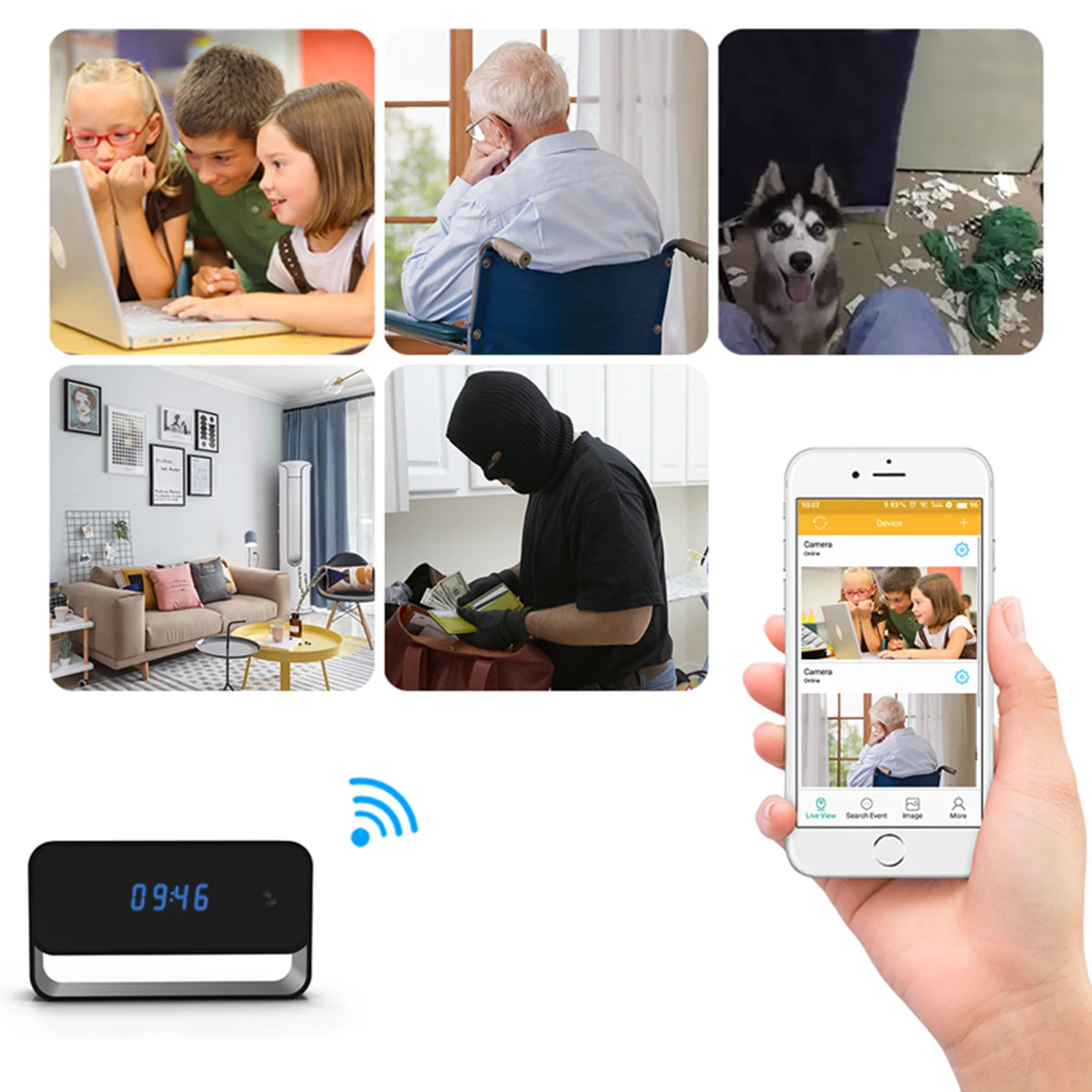 Широкий формат Wi Fi цифровые настольные часы Камера 1080 P HD IP видеокамеры P2P DVR