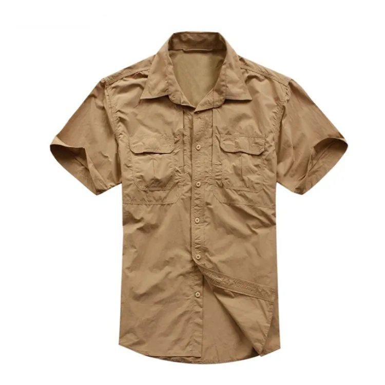 Dark Khaki Горные мужские летние походные рубашки, быстросохнущие спортивные дышащие рубашки для рыбалки, Походов, Кемпинга, тонкая однотонная одежда VA440 - Цвет: Dark Khaki