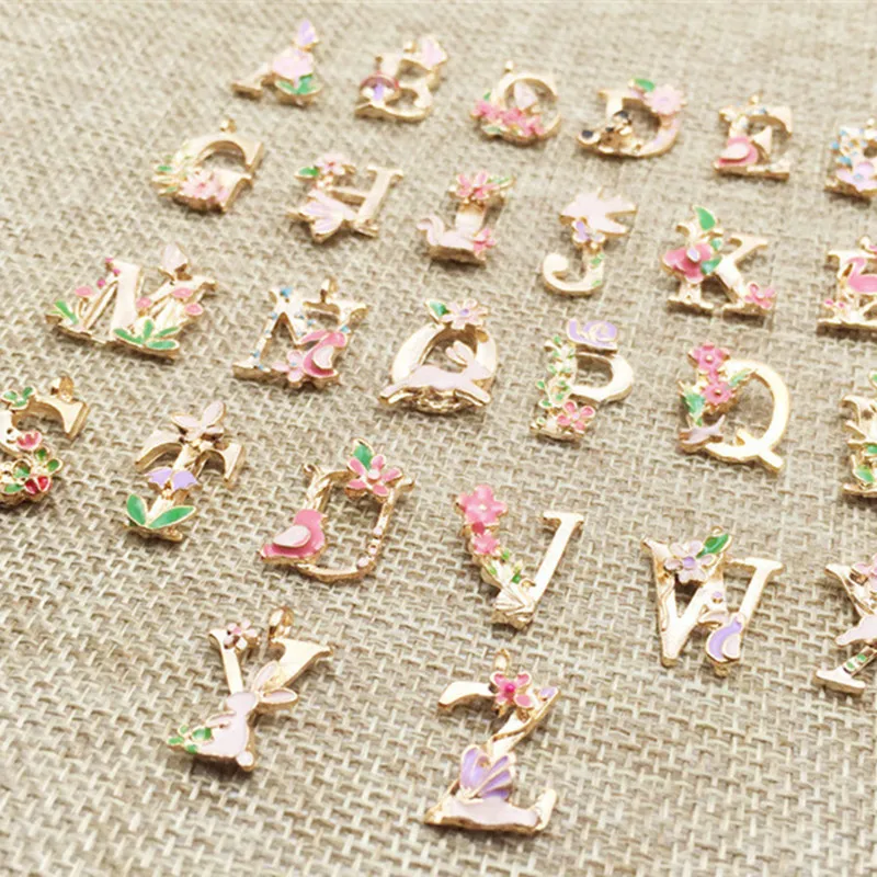 26 English Letters Alloy DIY Oil Drip Drop Ornament Cartoon Animals Flowers Alphabet Shape Hanging Gifts Party Decor Supplies | Дом и сад