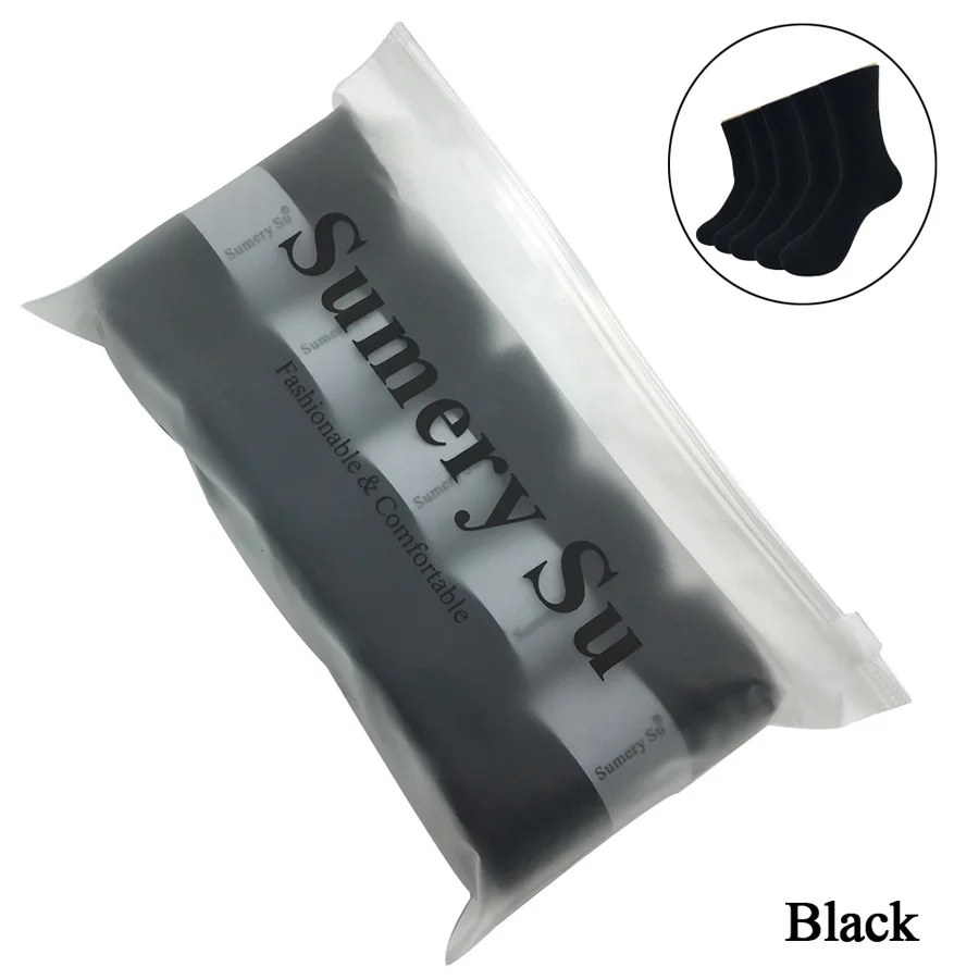 Black with Gift Bag 5 пар/партия, носки для мужчин, свадебные, из бамбукового волокна, здоровые, повседневные, дышащие, мягкие, одноцветные, черные, Meias, носки, подарок для мужчин - Цвет: Black with Gift Bag