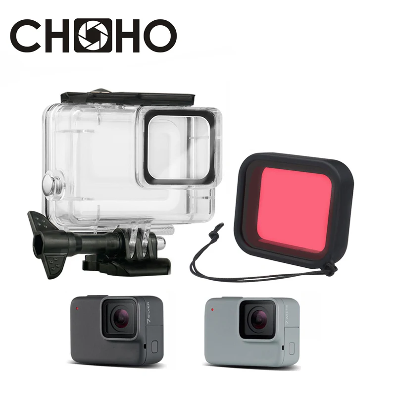 For Gopro Waterproof Housing Case Diving 45M Protective + Red Filter Underwater For Gopro Hero 7 Silver White Go Pro Accessories