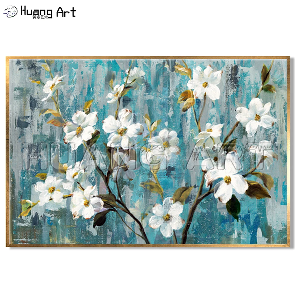 

Hot Sale Art Hand-Painted White Flower Oil Painting on Canvas for Room Decor Modern Impression Flower Tree Landscape Painting