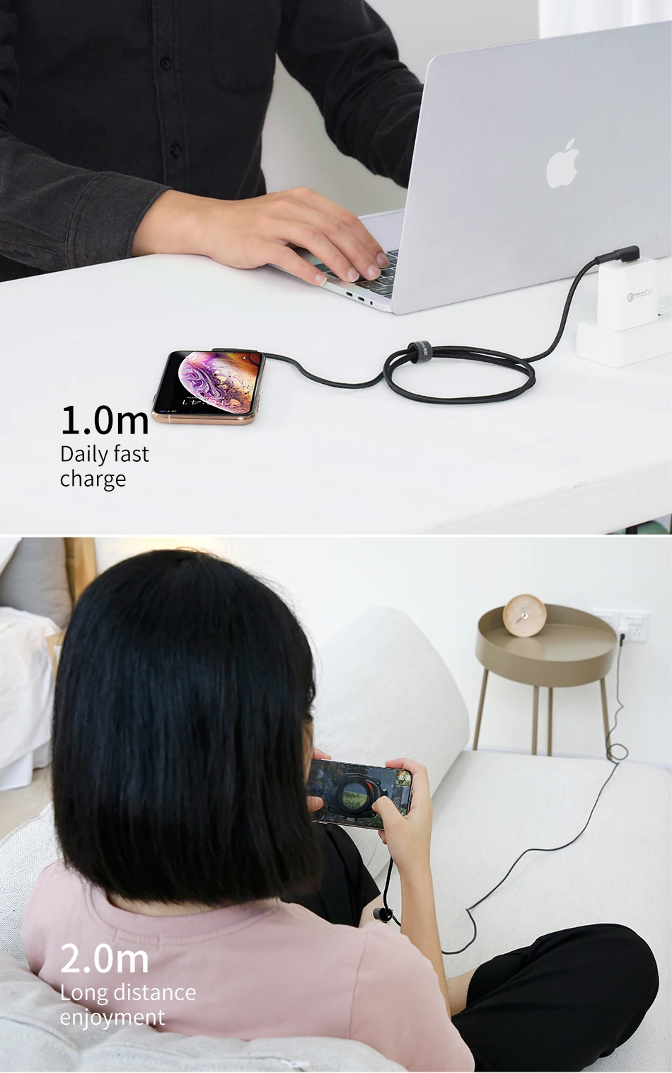 Baseus Doulbe локоть USB кабель для iPhone XR 8 11 iPad светодиодный 2.4A Быстрая зарядка кабель для iPhone зарядное устройство iPad игровой USB кабель для передачи данных usb кабель кабель для айфона