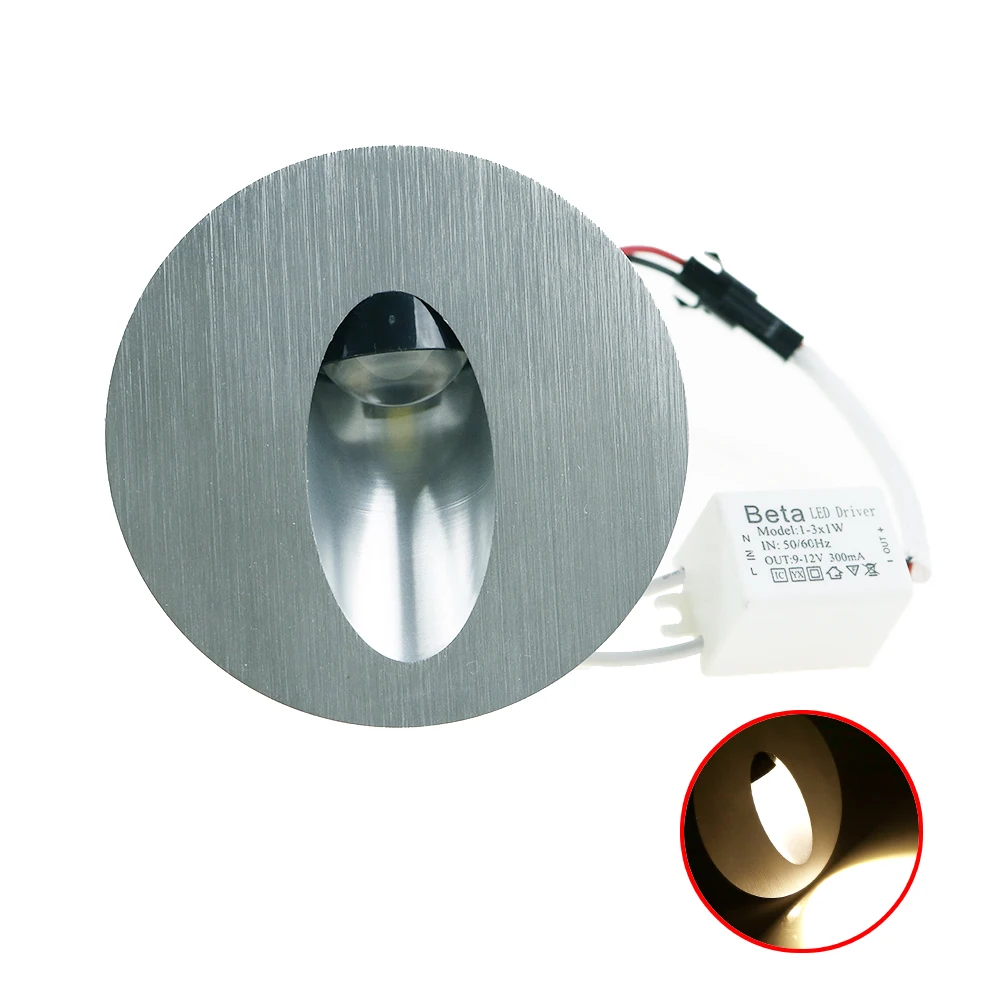 

3W Led Step Stair Light Recessed Porch Pathway Wall Lamp Sconce aluminum Warm White 8 color Round LED Basement Bulb AC85-265V UR