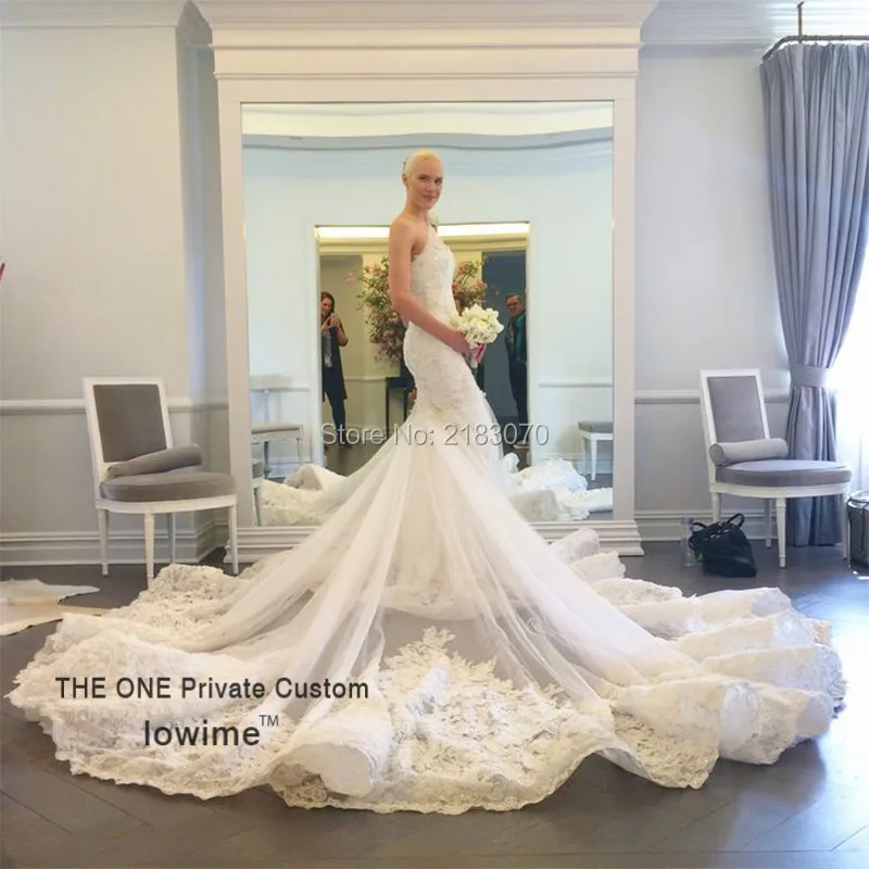Одно Плечо Кружева Свадебные Платья 2017 Русалка С Собор Поезд Vestido Де Noiva Широкий