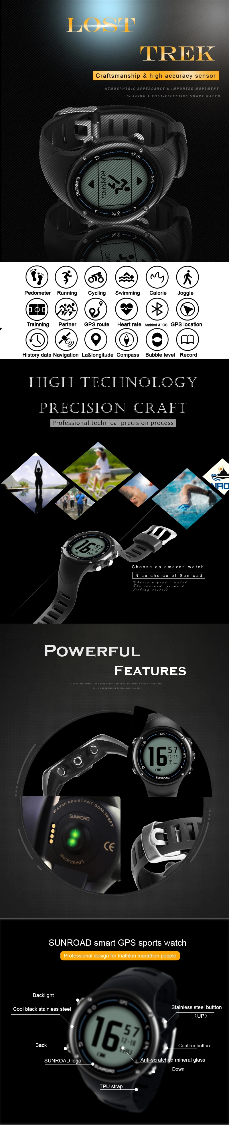 Relogio Masculino, SUNROAD, цифровые, gps, спортивные часы, мужские, умные, Bluetooth, пульсометр, счетчик калорий, шагомер, часы для мужчин
