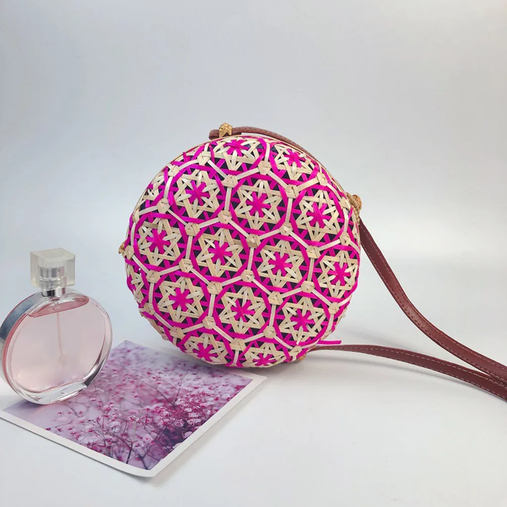 Соломенная мессенджер ручной работы новинка 2019 Женская круглая плетеная Ретро