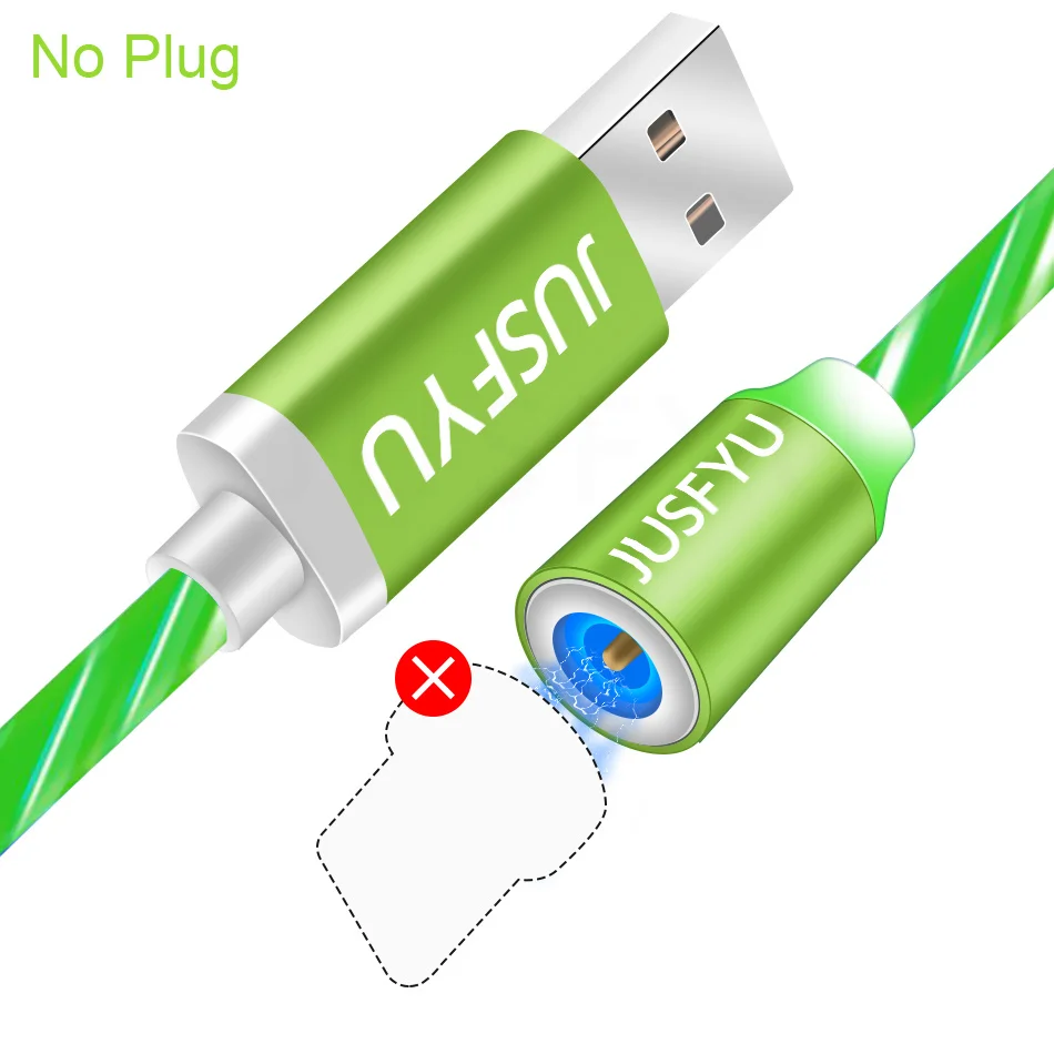 Only Green Cable Магнитный зарядный кабель, светильник для быстрой зарядки, магнитный кабель Micro usb type-C для iPhone 6, 6 S, 7, 8 Plus, СВЕТОДИОДНЫЙ Магнитный провод - Цвет: Only Green Cable