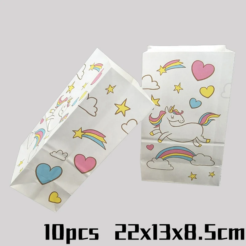 10pcs Candy Bags Скатерть с единорогом для детской вечеринки на день рождения, вечерние одноразовые скатерти и столовые приборы, свадебные украшения, товары для детского душа - Цвет: 10pcs Candy Bags