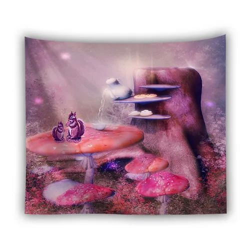 T160-B phychedelic forest mushroom tapestry wall hanging dorm room decor deer animal wall blanket - Цвет: T160-B