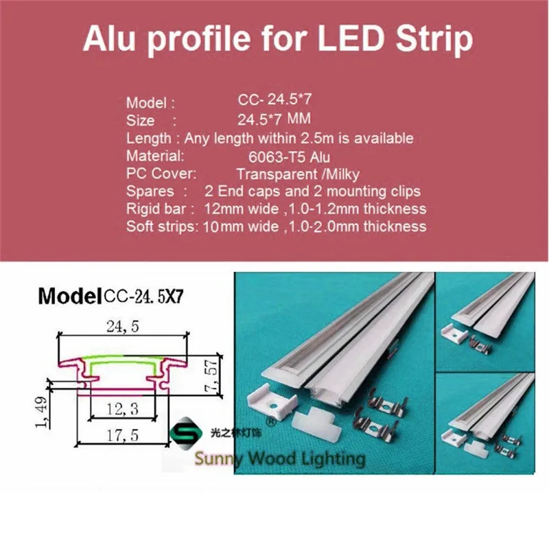 3-20pcs/Lot 20inch 0.5m Led Profile For 3528/5050/5630 Strip Aluminium Housing With Cover 12mm Hard Bar Channel AP-24.5x7 | Лампы и