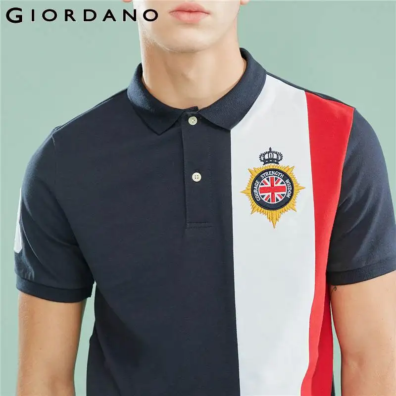 Giordano Мужская рубашка поло с коротким рукавом вышитая графическая эластичная