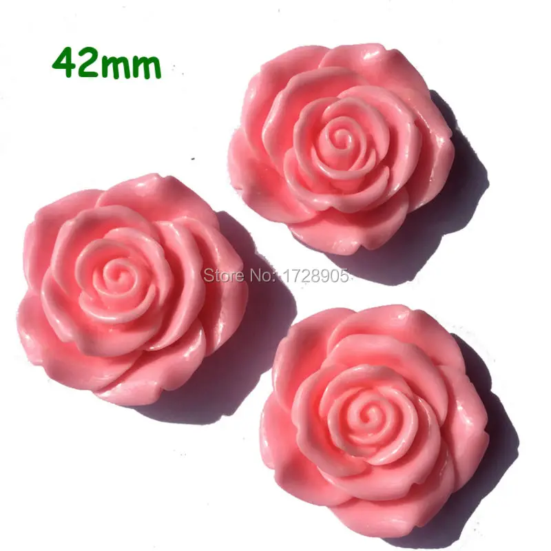 Resin Flower Rose 42 mm 50 pcs Christmas Resin Cabochon Flower Beads Resin Chunky Beads with Hole for Hand Craft Necklace