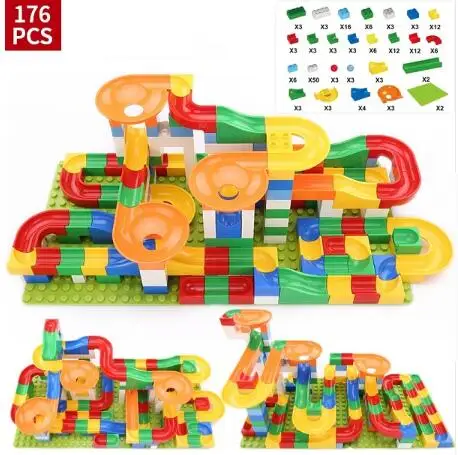 176pcs Without Box 54-248 шт мраморный трек бегать лабиринт мяч трек строительные блоки пластиковая воронка слайд большой размер кирпичи совместимый блок Duplos - Цвет: 176pcs Without Box