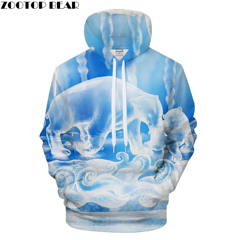 Мужская толстовка с капюшоном и принтом медведя 3D рисунком животных уличная