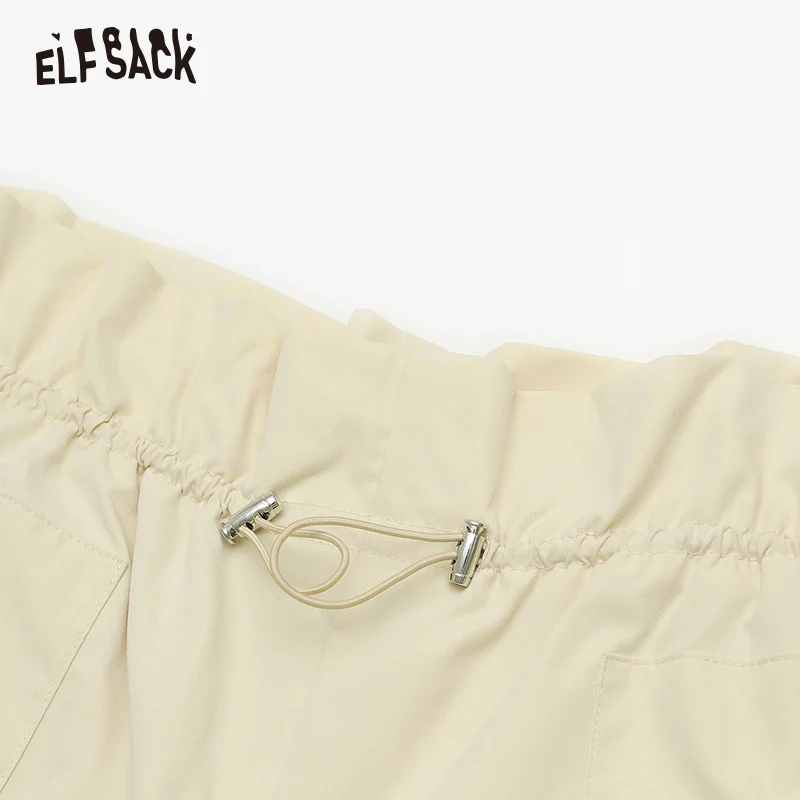 ELFSACK повседневные Хлопковые женские шорты с высокой талией, модные однотонные уличные женские шорты с широкими штанинами, летние шорты