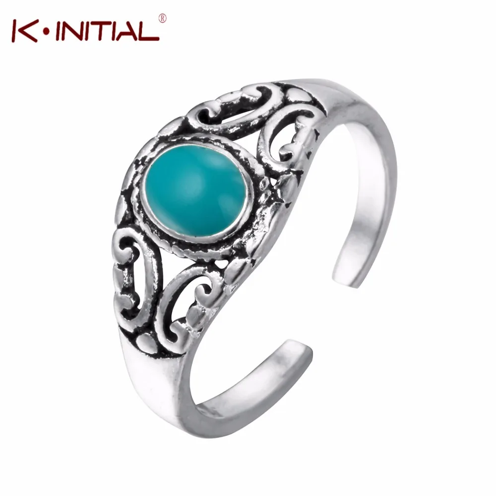 Kinitial Винтажное кольцо с синим и серым камнем модные ювелирные изделия