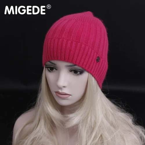 Rose red Новинка, Зимняя мода, брендовые шерстяные вязаные шапки, элегантная женская зимняя шапка, одноцветная, Skullies Beanie, шапки, шапка Gorro - Цвет: Rose red