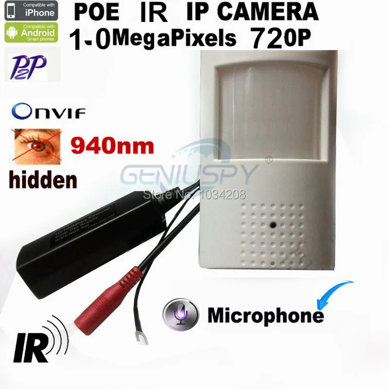 

720P HD Poe IP Camera 940Nm Infrared Ip Camera IR POE PIR Style Motion Detector P2P IR CUT Night Vision Plug and Play
