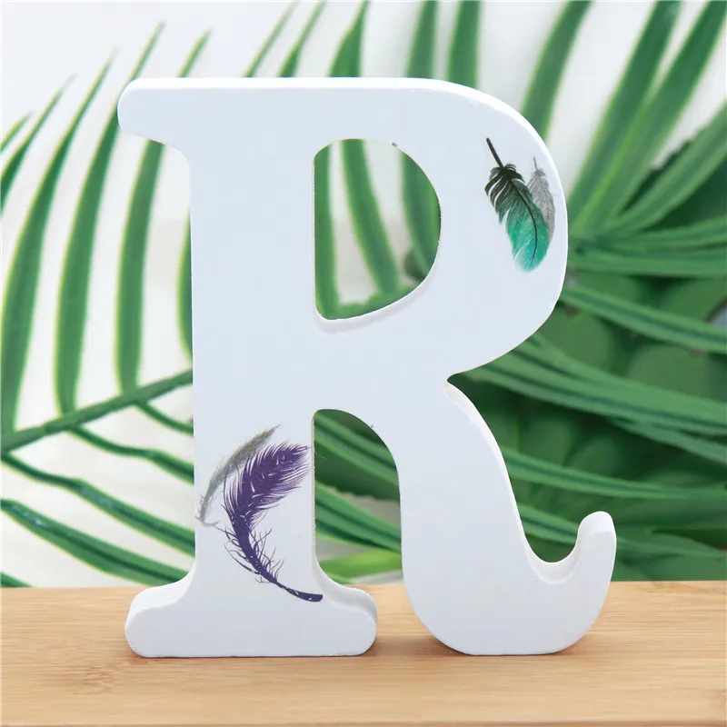 R 1 шт., 10X10 см, в форме пера, для свадьбы, дома, деревянные буквы, декоративные буквы алфавита, слова, буквы, имя, дизайн, искусство, ремесла, стоячие, сделай сам - Цвет: R