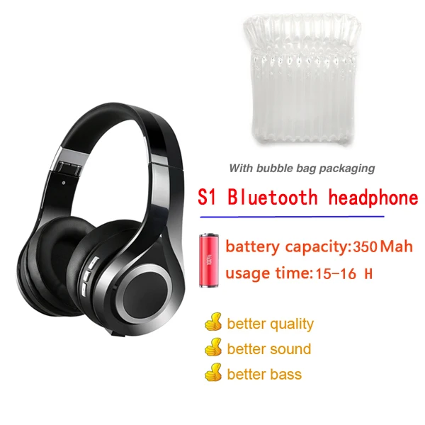 S1 usage time 15-16H CBAOOO S1 беспроводные наушники Bluetooth гарнитура складные наушники регулируемые наушники с микрофоном 16 часов использования - Цвет: S1 usage time 15-16H