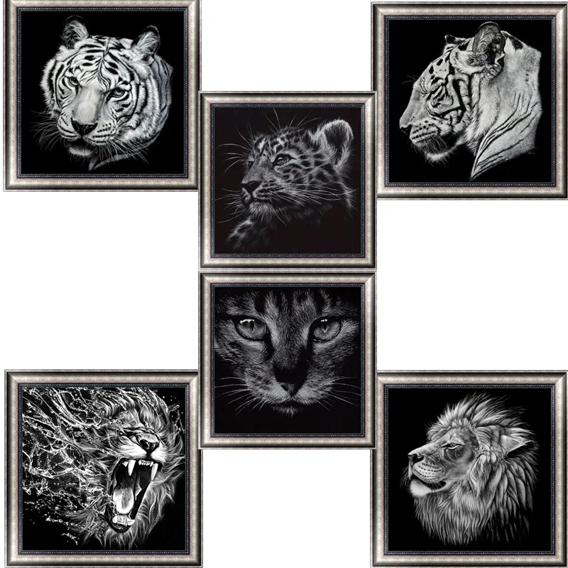 Полностью Алмазная 5D алмазная вышивка сделай сам черный лев Тигр стразы для