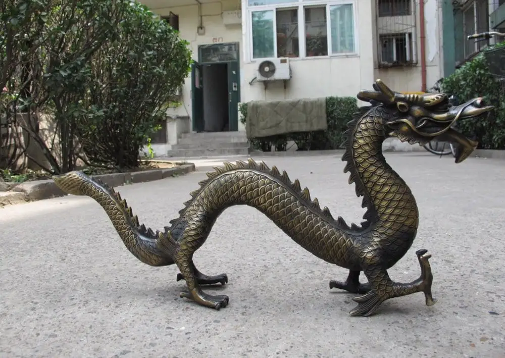 

China Folk collection Old Bronze Copper Made myth Lucky Fly Dragon Statue